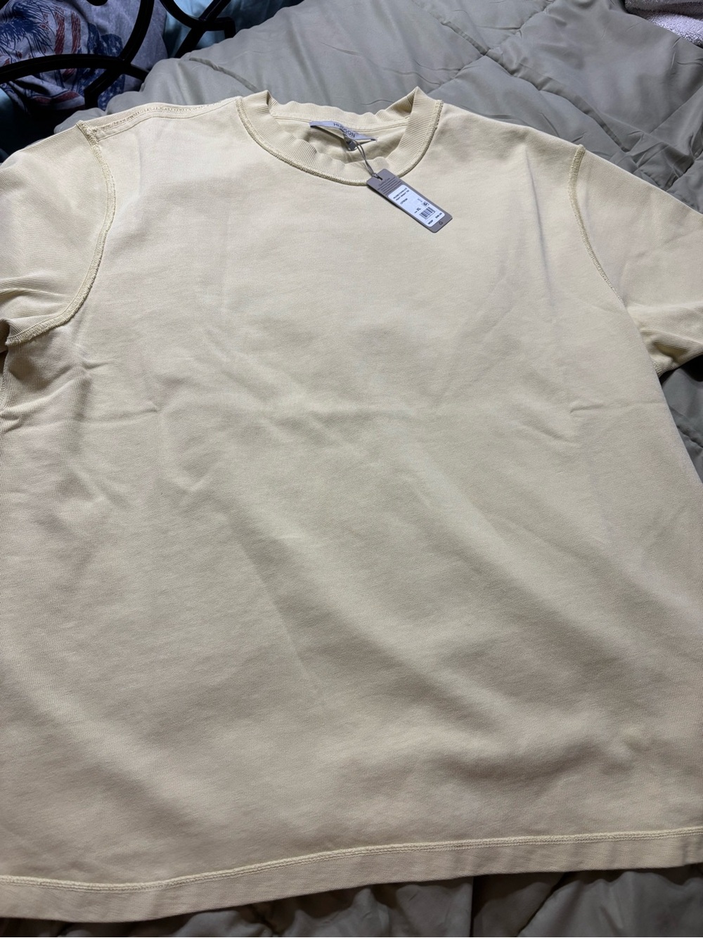 Hudson Men's Light yellow citron cotton  Short-Sleeve Crew Tee heavy weight